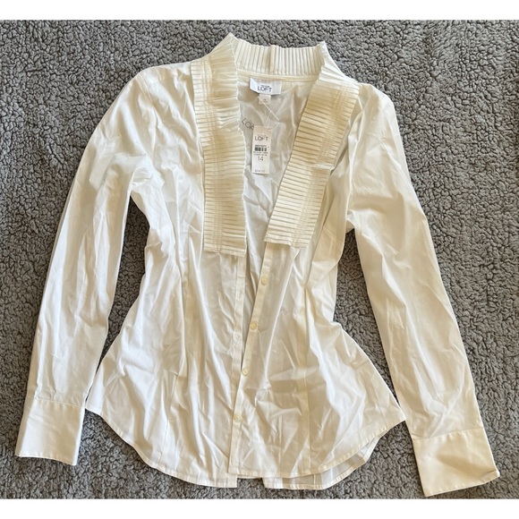 Ann Taylor LOFT✨NWT✨14 Ivory White Long Sleeve Ruffle Button Down Blouse. - Picture 3 of 5